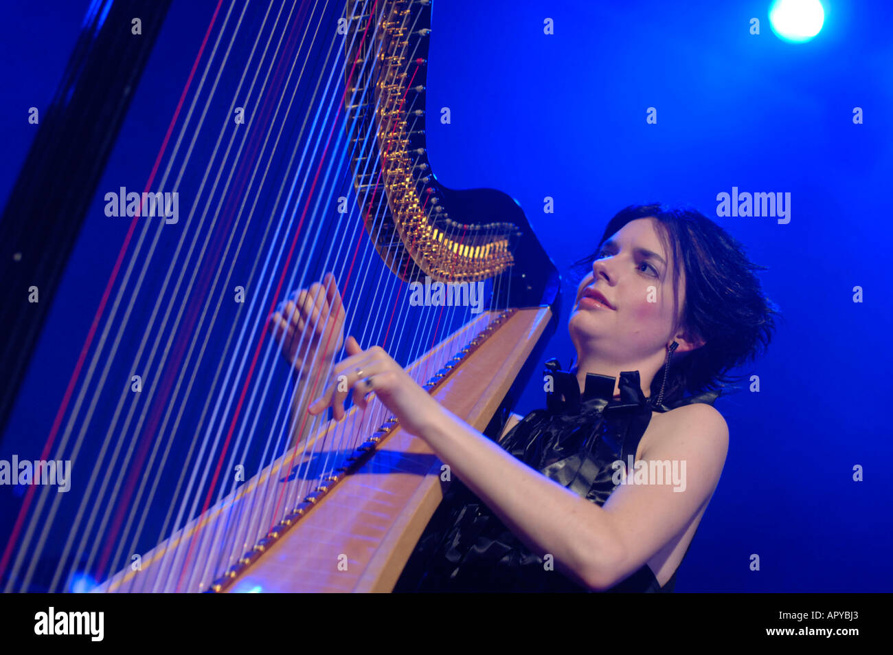 Catrin Finch welsh harpist in concert Aberystwyth arts centre wales UK Stock Photo