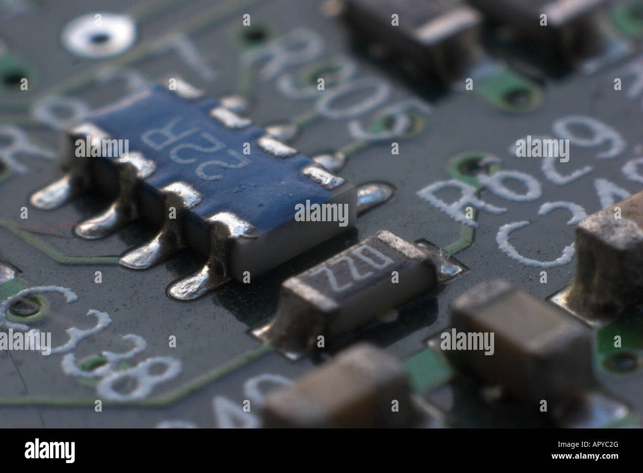 Circuit board with capacitors, inductors, resistors and Microchips Stock Photo Alamy