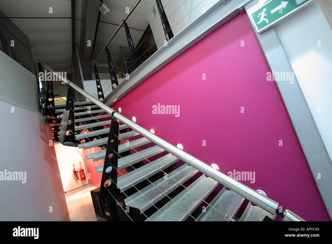 united kingdom london metal stairway inside a recording studio Stock Photo