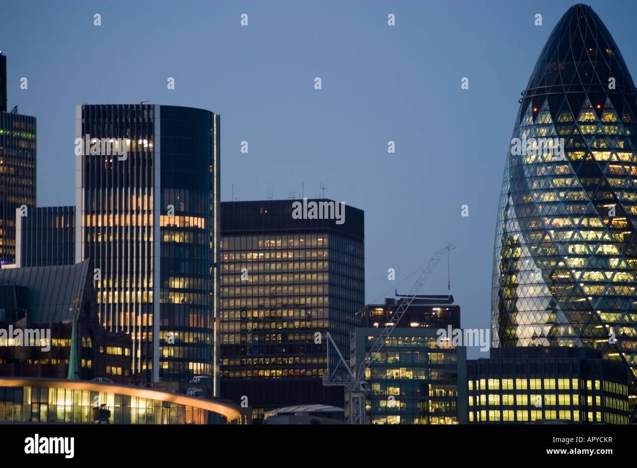 Londons Financial District Pictured At Night Stock Photo