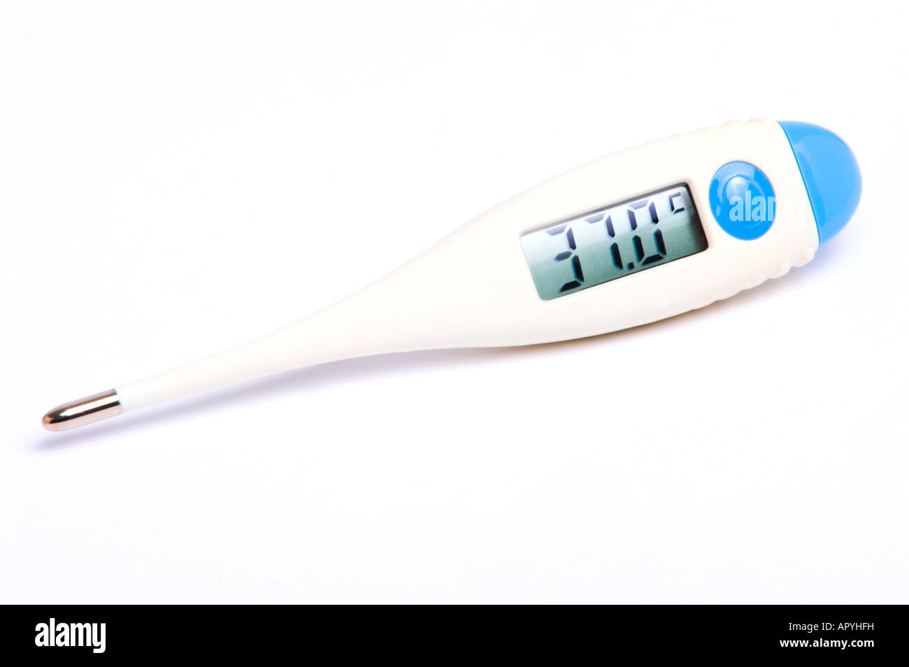 digital thermometer displaying 37 degrees celsius Stock Photo