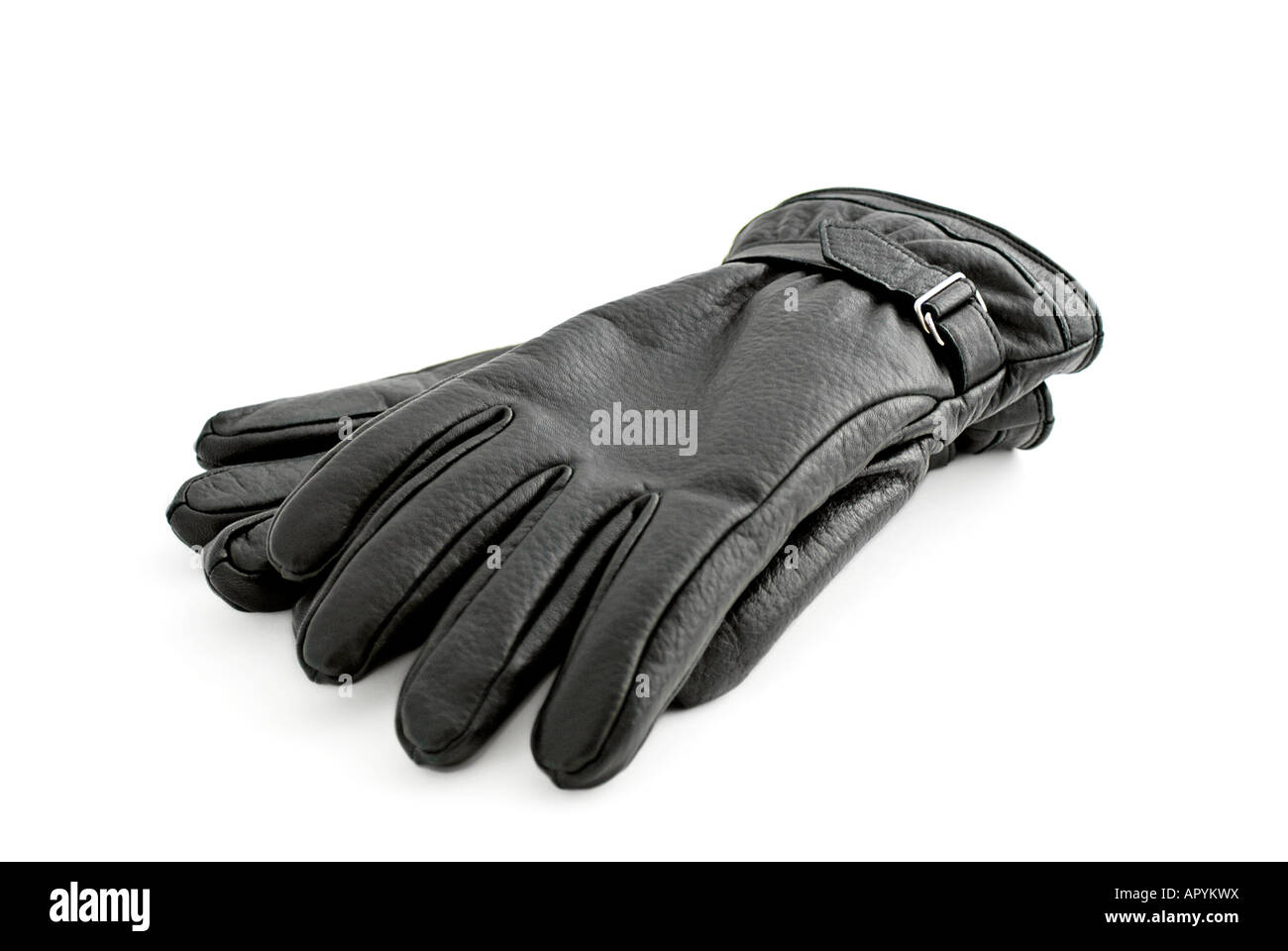 Pair of Mens Black Leather Gloves Stock Photo