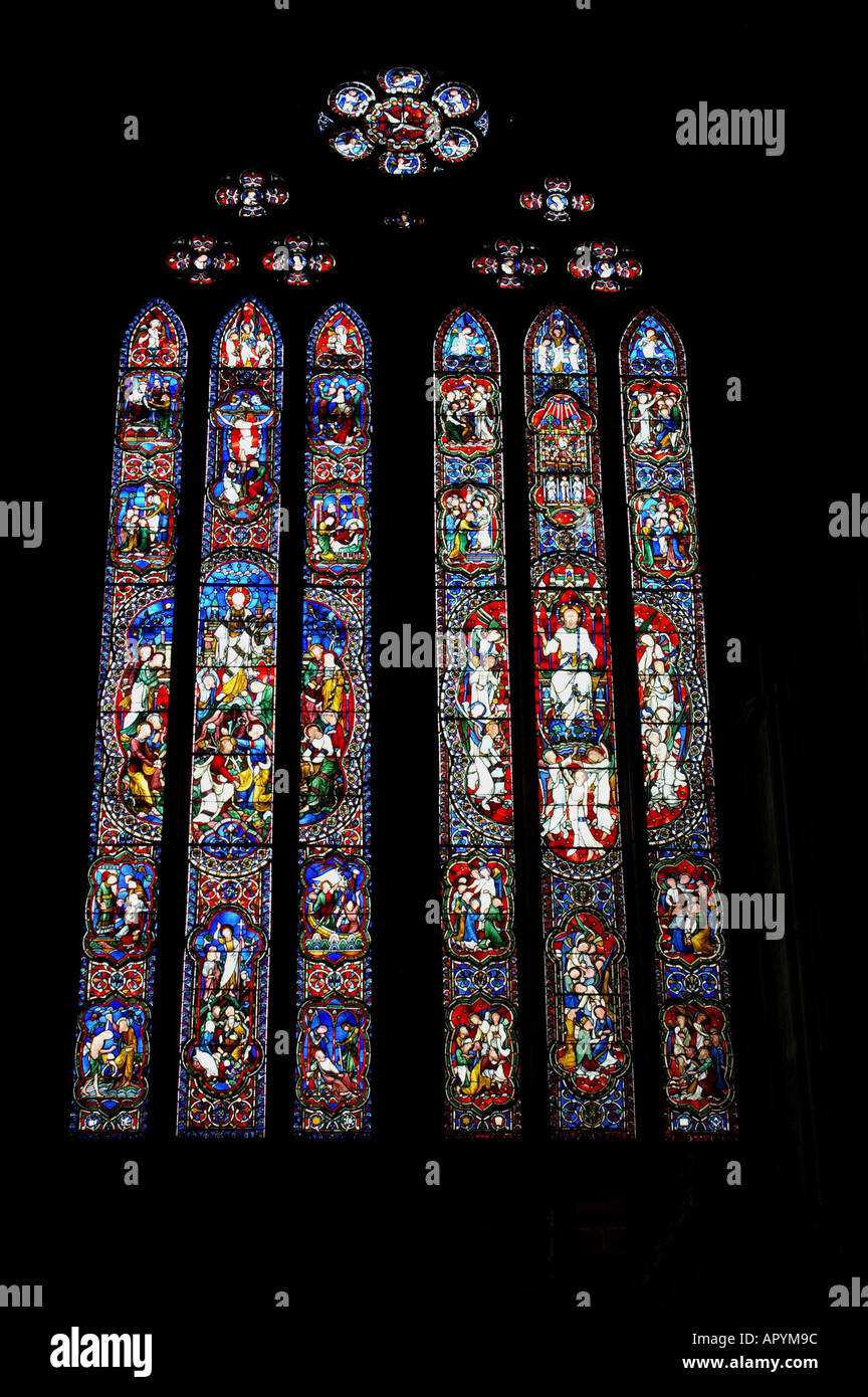 Stained glass window N Transcept Hereford Cathedral Herefordshire