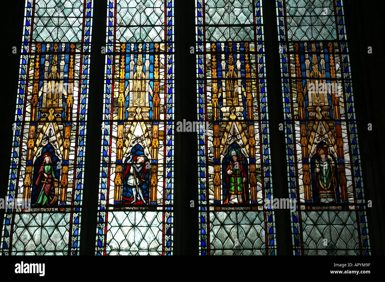 Stained glass window East Hereford Cathedral Herefordshire England