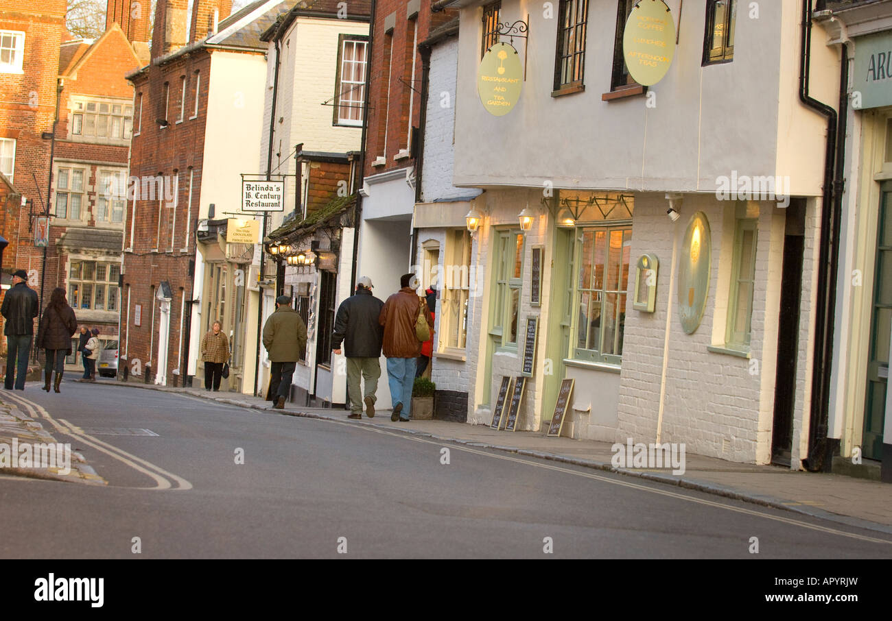 Shoppers walking amongst the popular shops and cafes of Arundel in West Sussex. Picture by Jim Holden. Stock Photo
