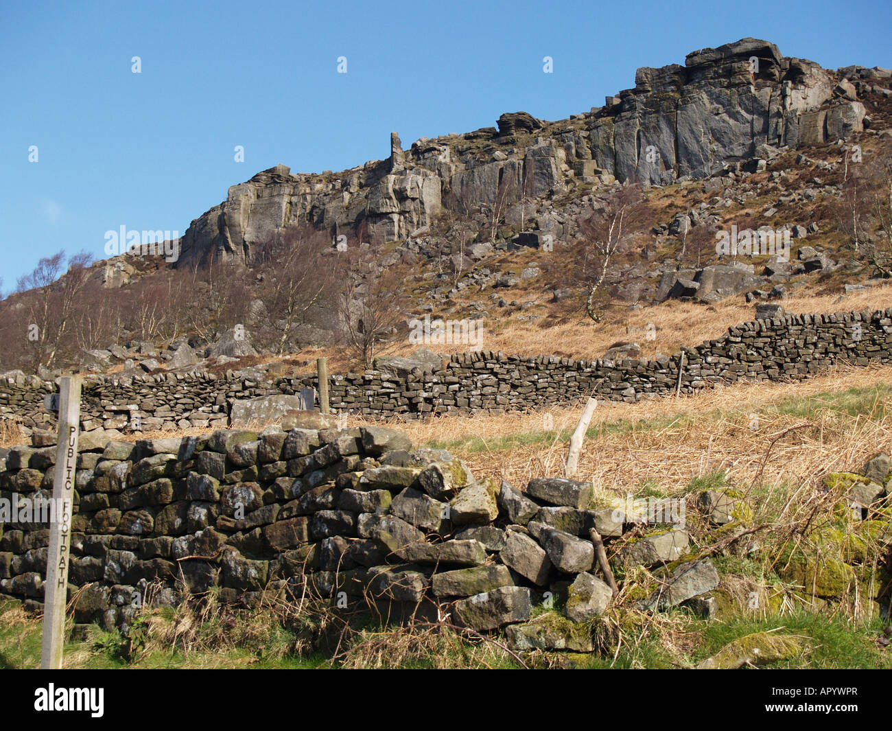 Peak Ropics Rocks peak rock outcrop dry stone wall peak district Stock Photo - Alamy