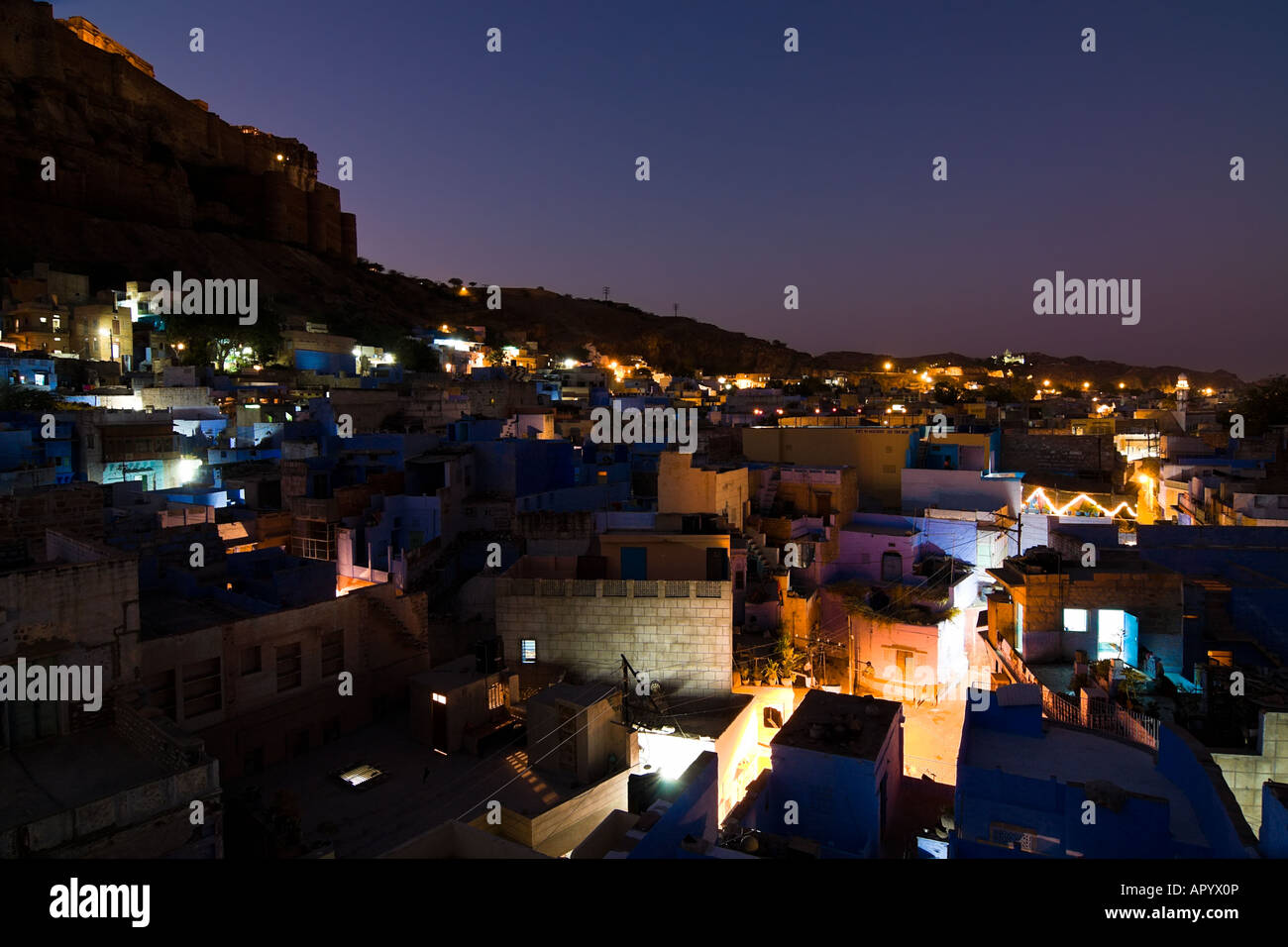 Night view of the blue city Jodhpur, Rajasthan, India Stock Photo Alamy