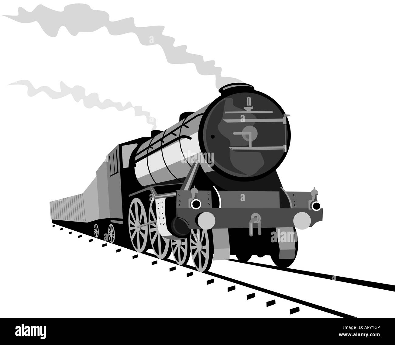 Black White Illustration Vintage Steam Locomotive Train Speeding Full Speed  Stock Vector by ©patrimonio 386820008