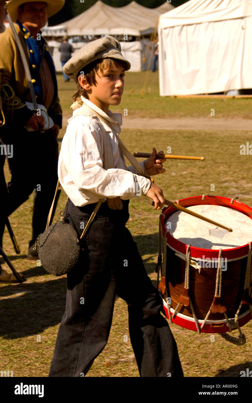 Drummer boy at Civil War Re enactment Stock Photo