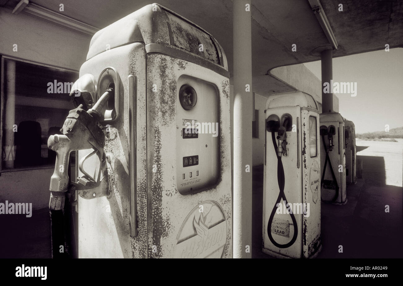 ABANDONED PETROL GAS STATION IN RURAL LOCATION. USA Stock Photo