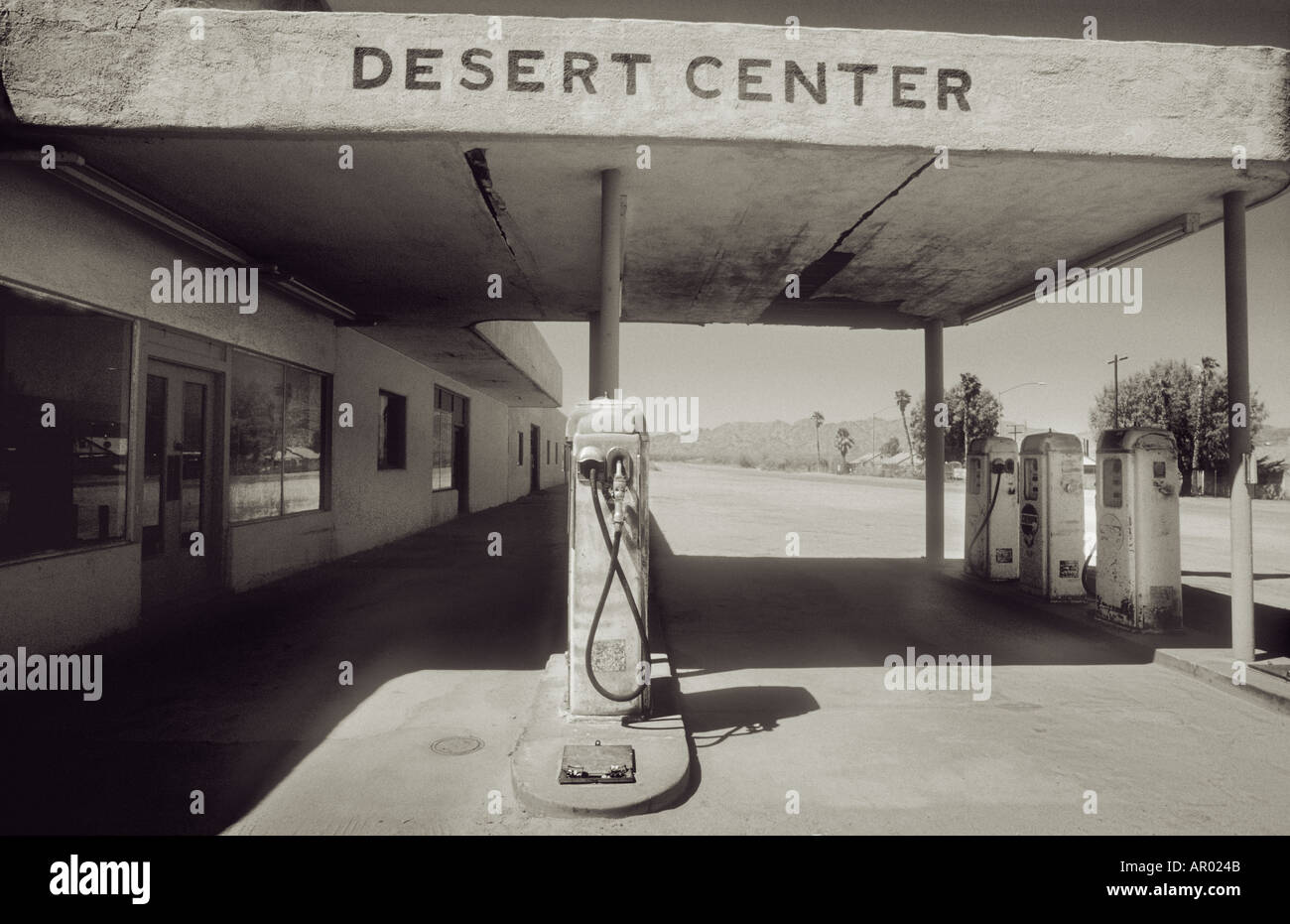ABANDONED PETROL GAS STATION IN RURAL LOCATION. USA Stock Photo