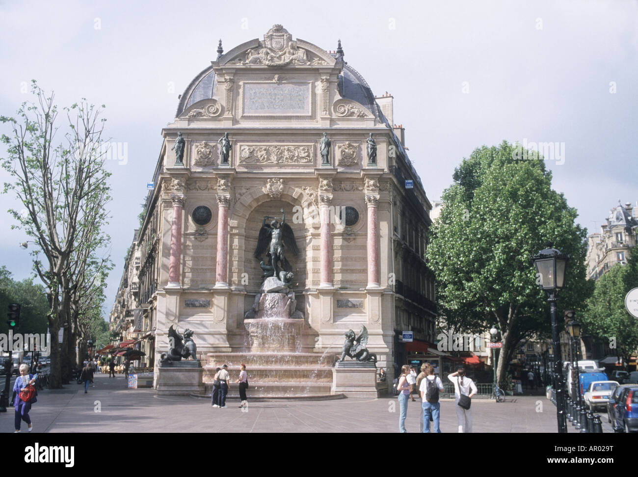 St Michel Plaza Latin Quarter Paris France monument street scene Stock Photo