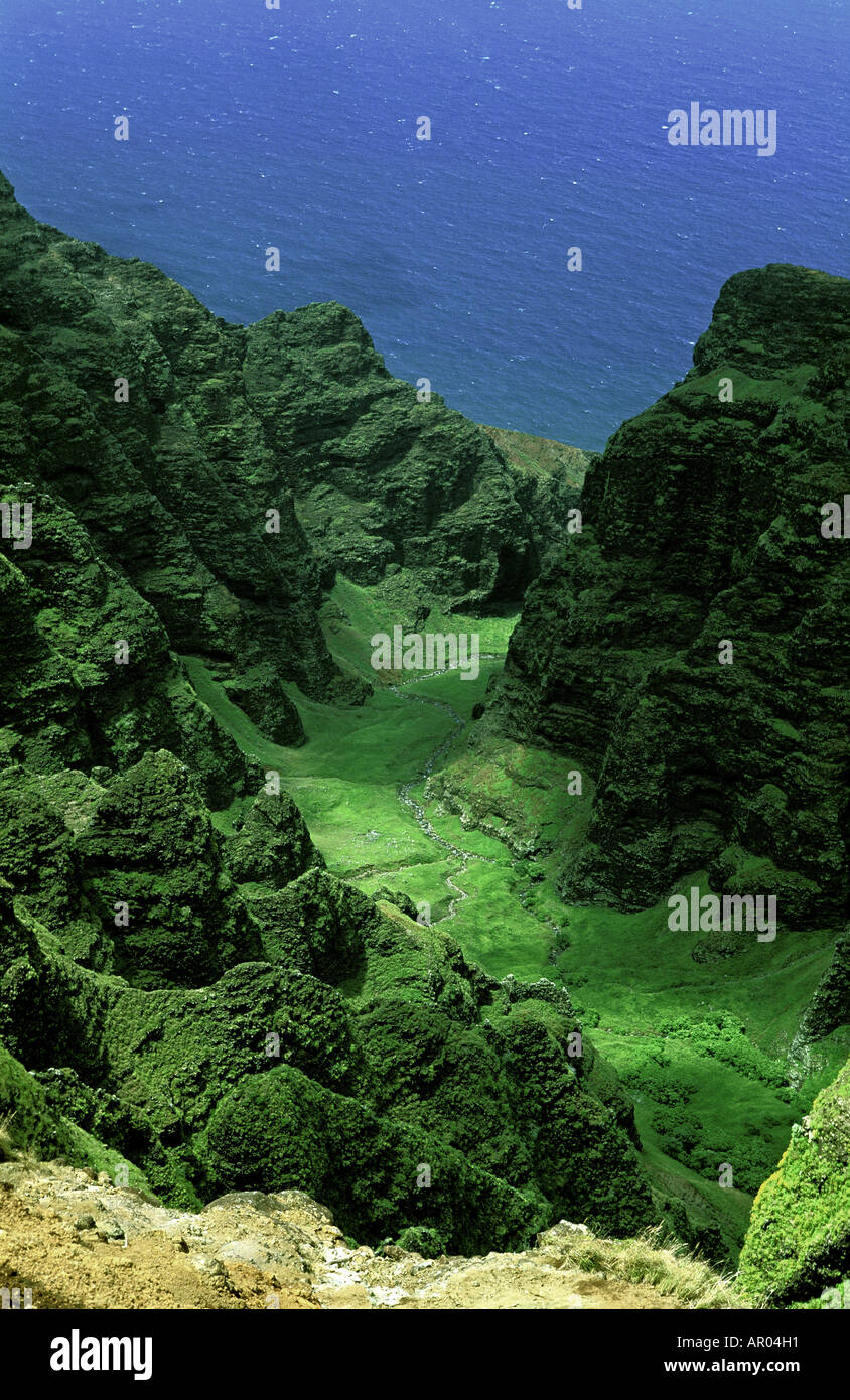 Majestic cliffs and views along Awa awa puhi trail Kauai Hawaii USA Stock Photo