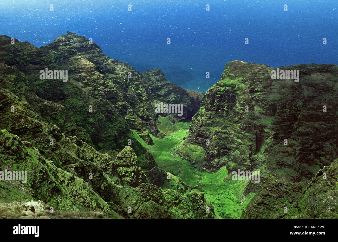 Majestic cliffs and views along Awa awa puhi trail Kauai Hawaii USA Stock Photo
