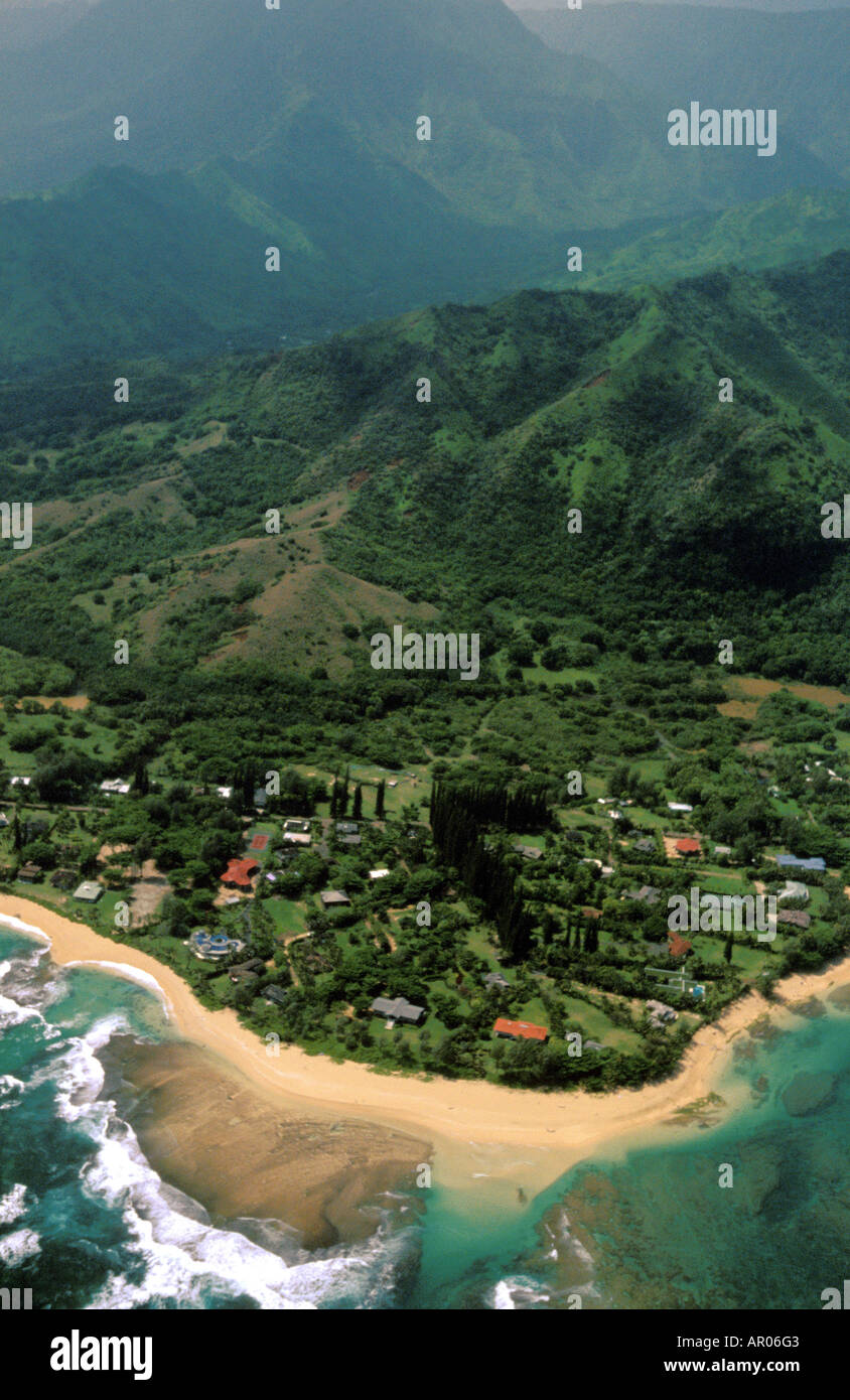 Aerial view of the town of Hanalei Kauaii Hawaii USA Stock Photo