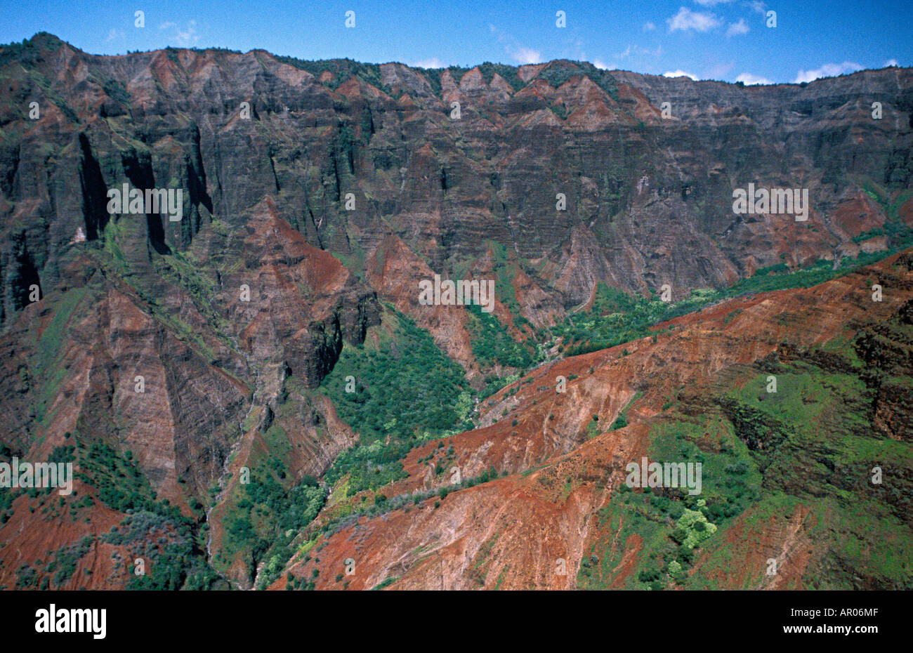 The lush colorful cliffs of Waimea Canyon the Grand Canyon of the Pacific Kauaii Hawaii USA Stock Photo