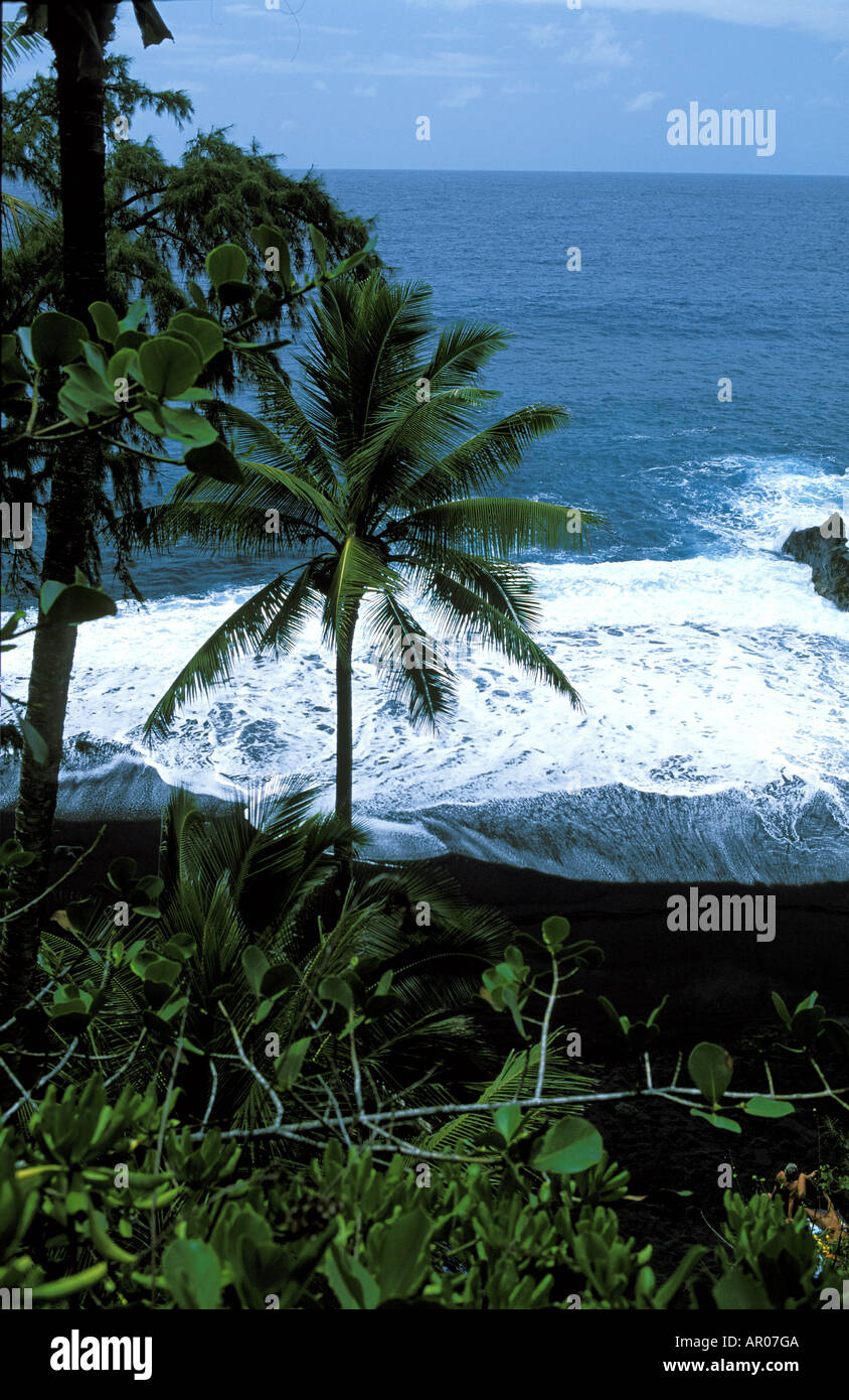 A black sand beach on the Big Island Hawaii USA Stock Photo