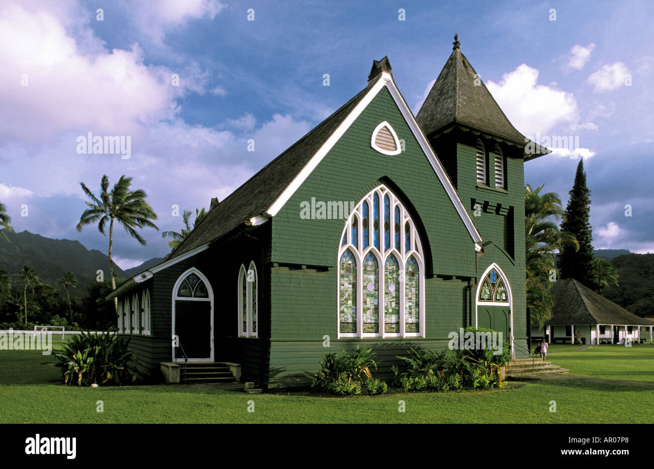 The pretty Hanalei Church Kauaii Hawai USA Stock Photo