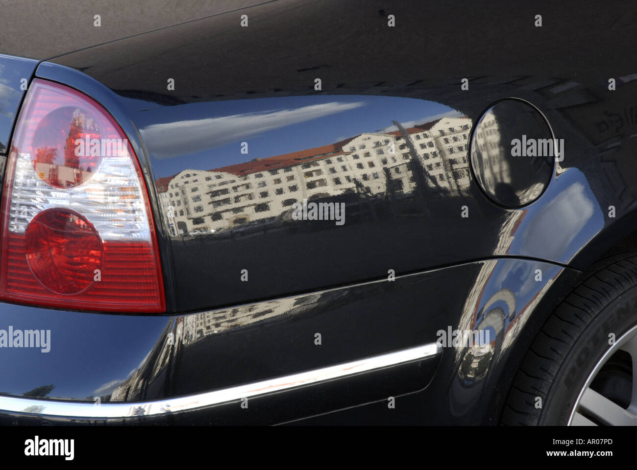 Reflection, house front in a car's finish Stock Photo