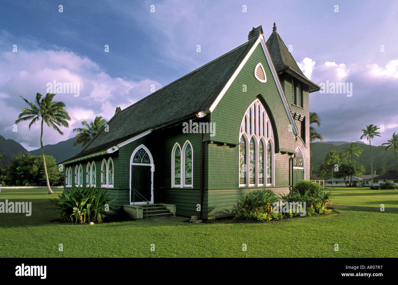 The pretty Hanalei Church Kauaii Hawai USA Stock Photo