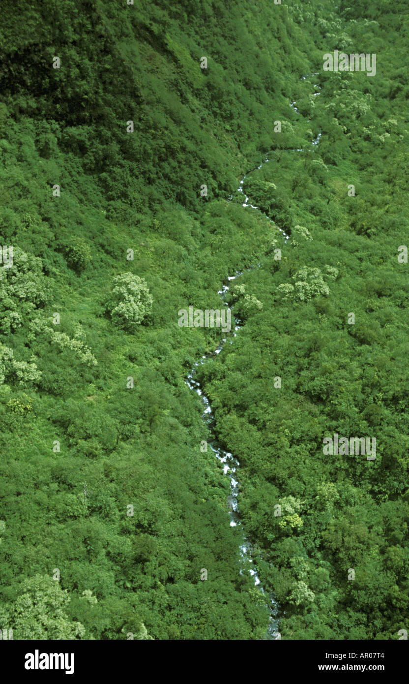 Waterfall and lush cliffs of Na Pali Coast Kauai Hawaii USA Stock Photo