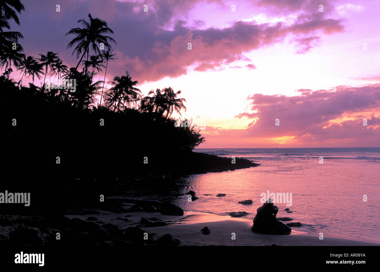 Kee Beach at Sunset Kauai Hawaii USA Stock Photo