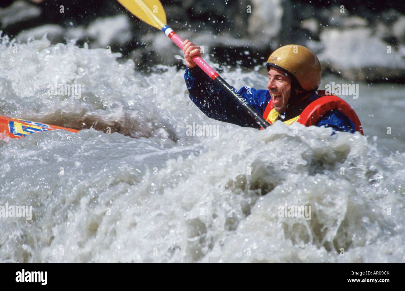 Kayaking in whitewater Nenana River Denali NP AK Stock Photo Alamy