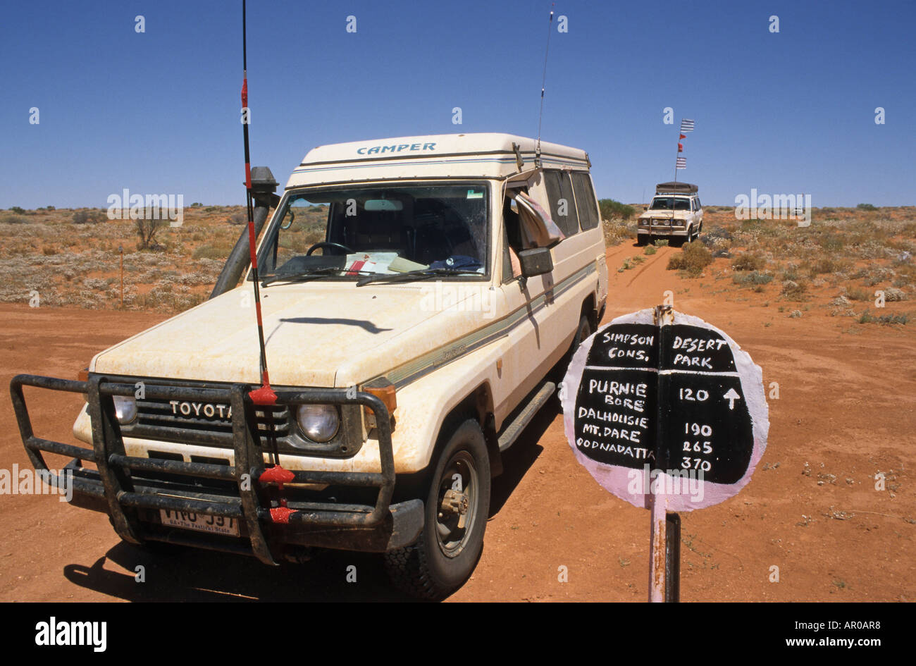Hand-made sign for 4WD Simpson Desert crossing, travelling along the French Line, Simpson Desert, Queensland, Australia Stock Photo