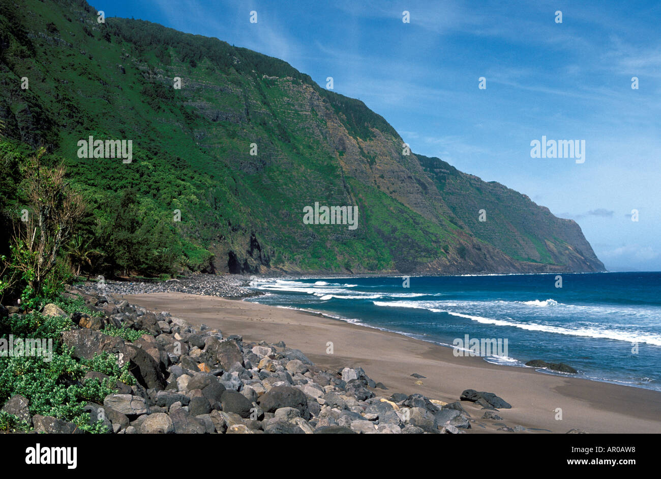 A beach near the former leper colony on Kalaupapa peninsula Molokai Hawaii USA Stock Photo