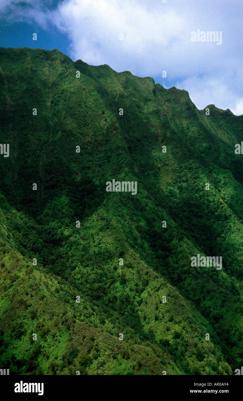 Aerial view of the spectacular steep cliffs of Na Pali Coast on the island of Kauaii Hawaii USA Stock Photo