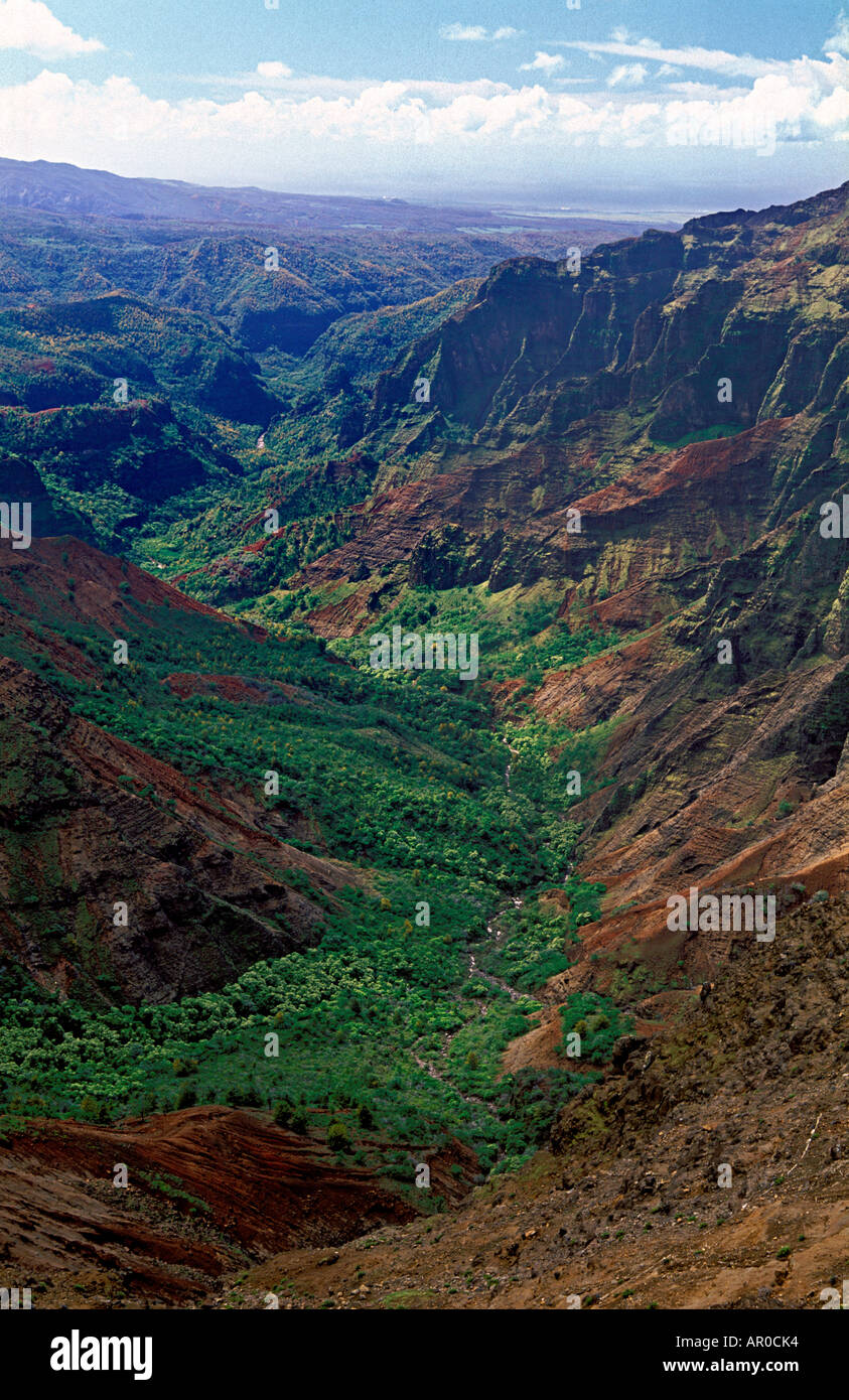 The lush colorful cliffs of Waimea Canyon the Grand Canyon of the Pacific Kauaii Hawaii USA Stock Photo