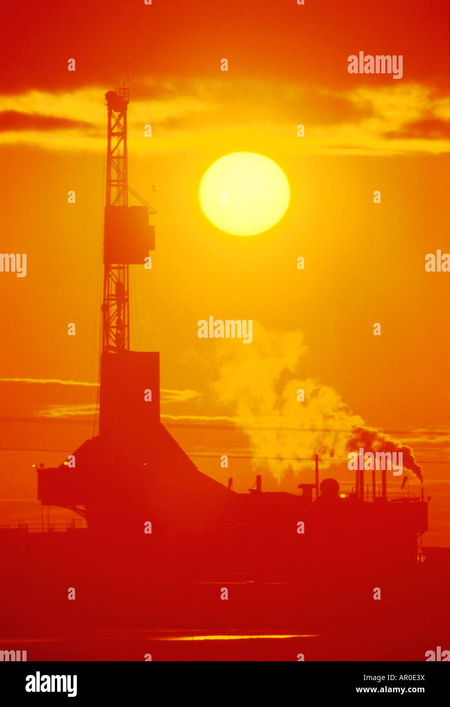 Oil Rig Sunset at Prudhoe Bay Arctic AK Stock Photo Alamy