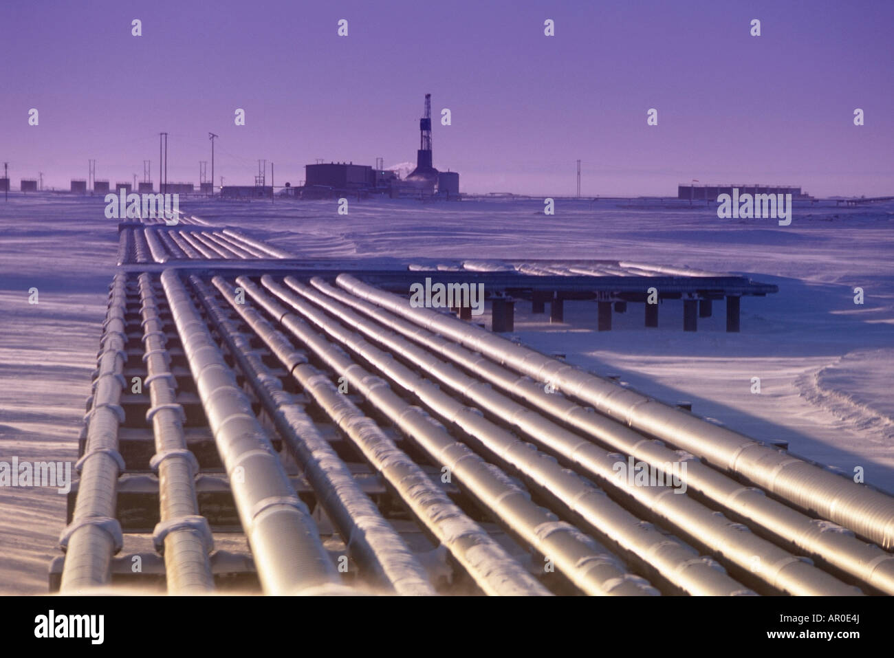 Drill Rigs and Pipes North Slope Arctic Alaska PR Stock Photo