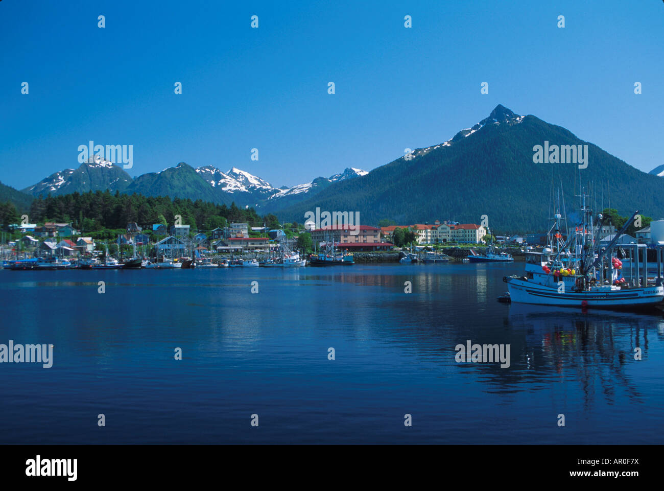 AK Southeast Downtown Sitka Waterfront Boat Harbor Summer Scenic Water