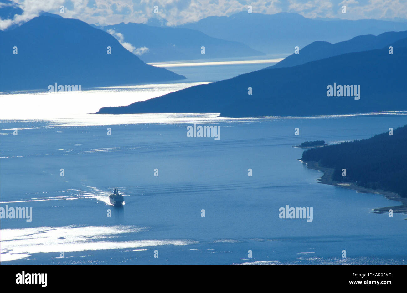 Cruise Ship Leaves Gastineau Channel Juneau Southeast AK Summer Stock Photo