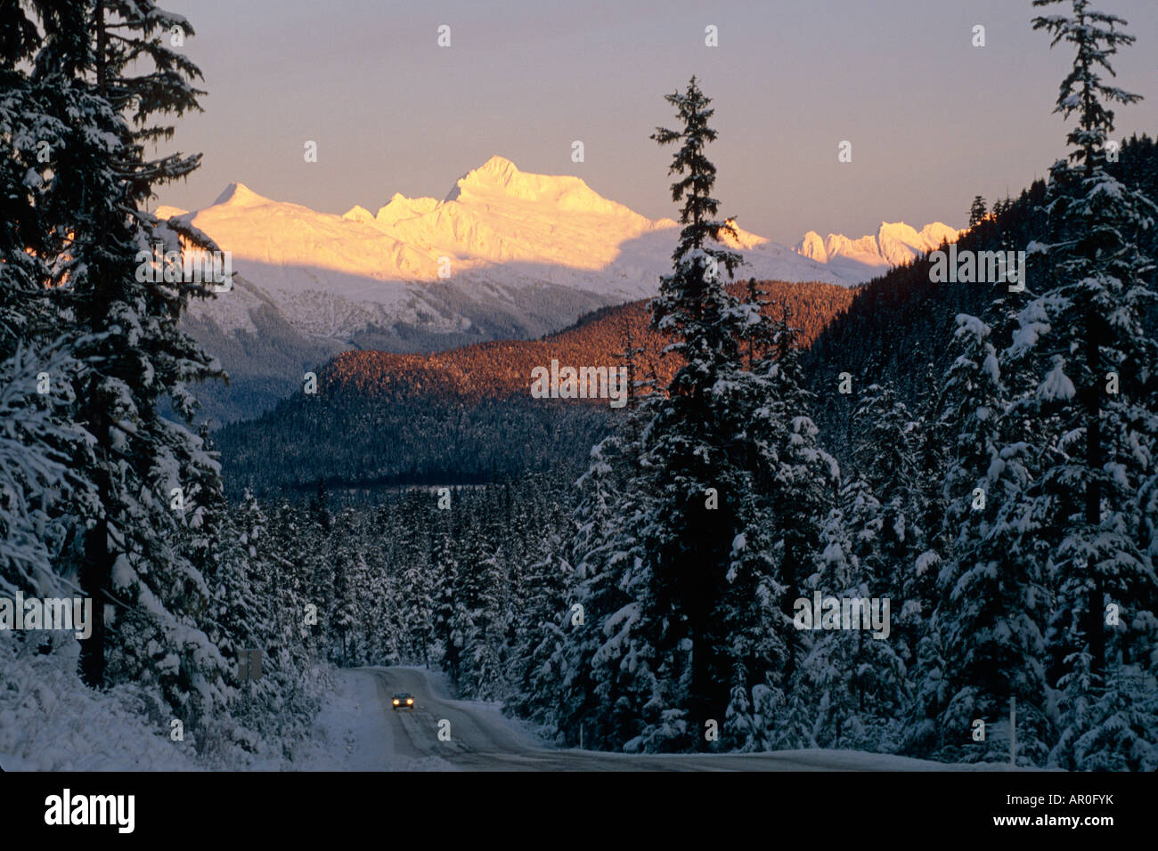 Vehicle on Eagle Crest Road Coastal Mtns Juneau SE AK winter scenic Stock Photo Alamy