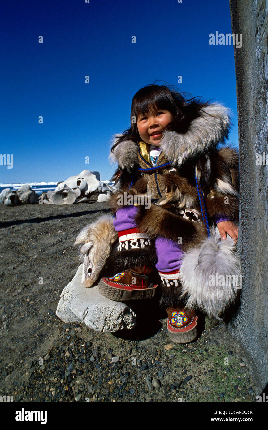 Inupiat Eskimo girl in Traditional Parka Barrow AK Stock Photo