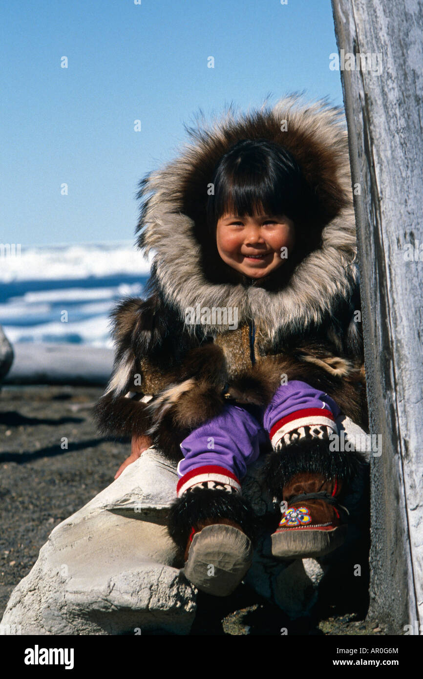 Inupiat Eskimo girl in Traditional Parka Barrow AK Stock Photo
