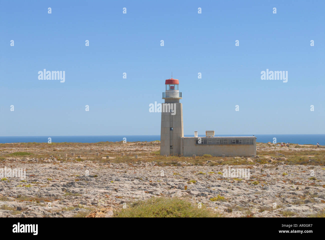 Old lighthouse of the fort fortaleza de sagres a national monument on the plateau ponta de sagres 49 meters over the sea level Stock Photo