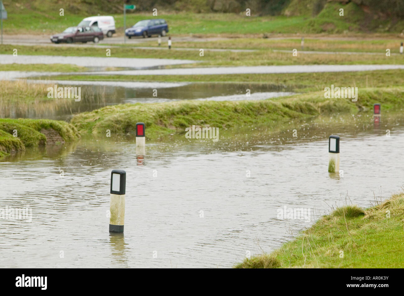 A road near Sunderland Point Morecambe Bay UK flooded by a combination