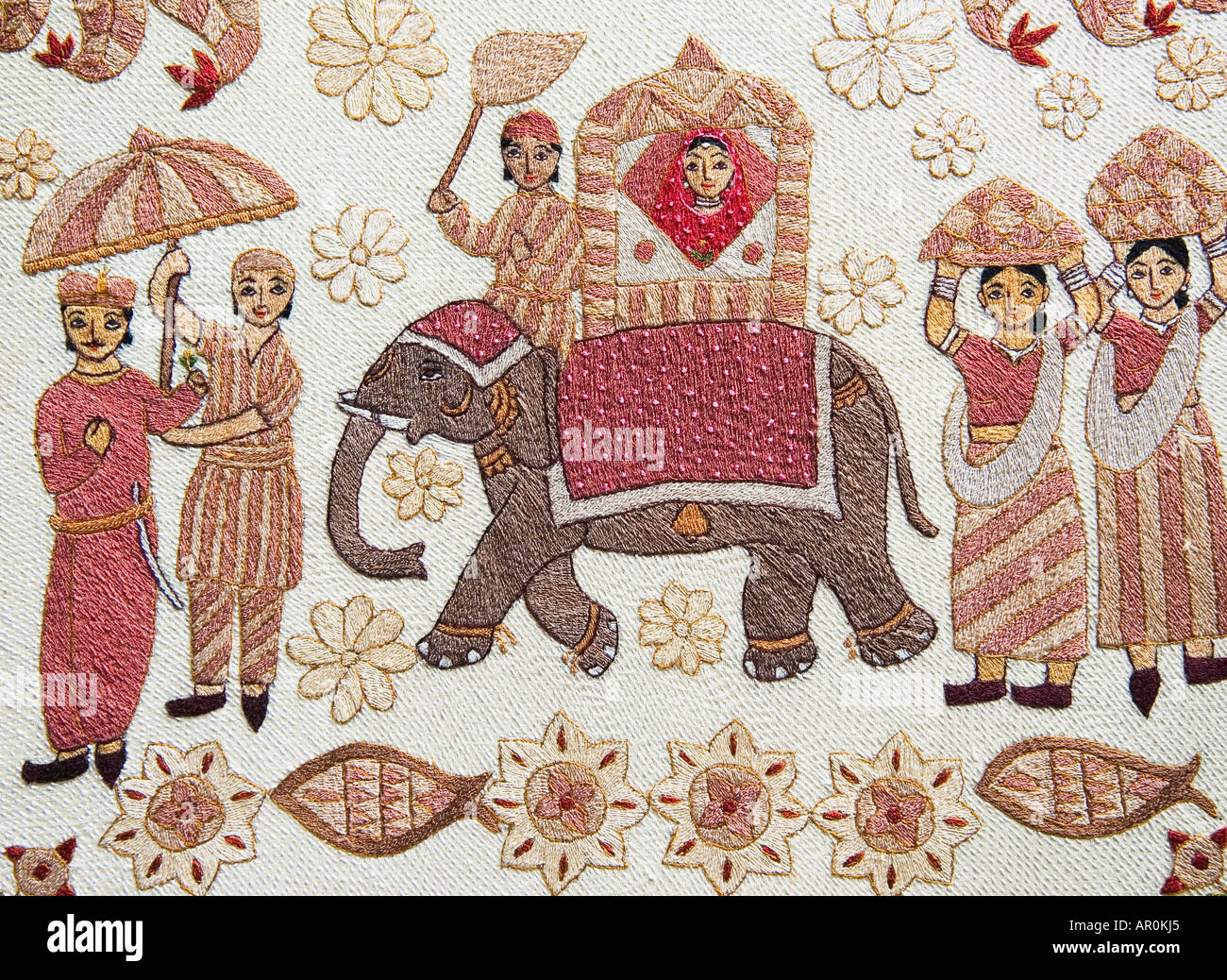 Hand made embroidered Bengali nakshi kanta  embroidery textile from Bangladesh Stock Photo