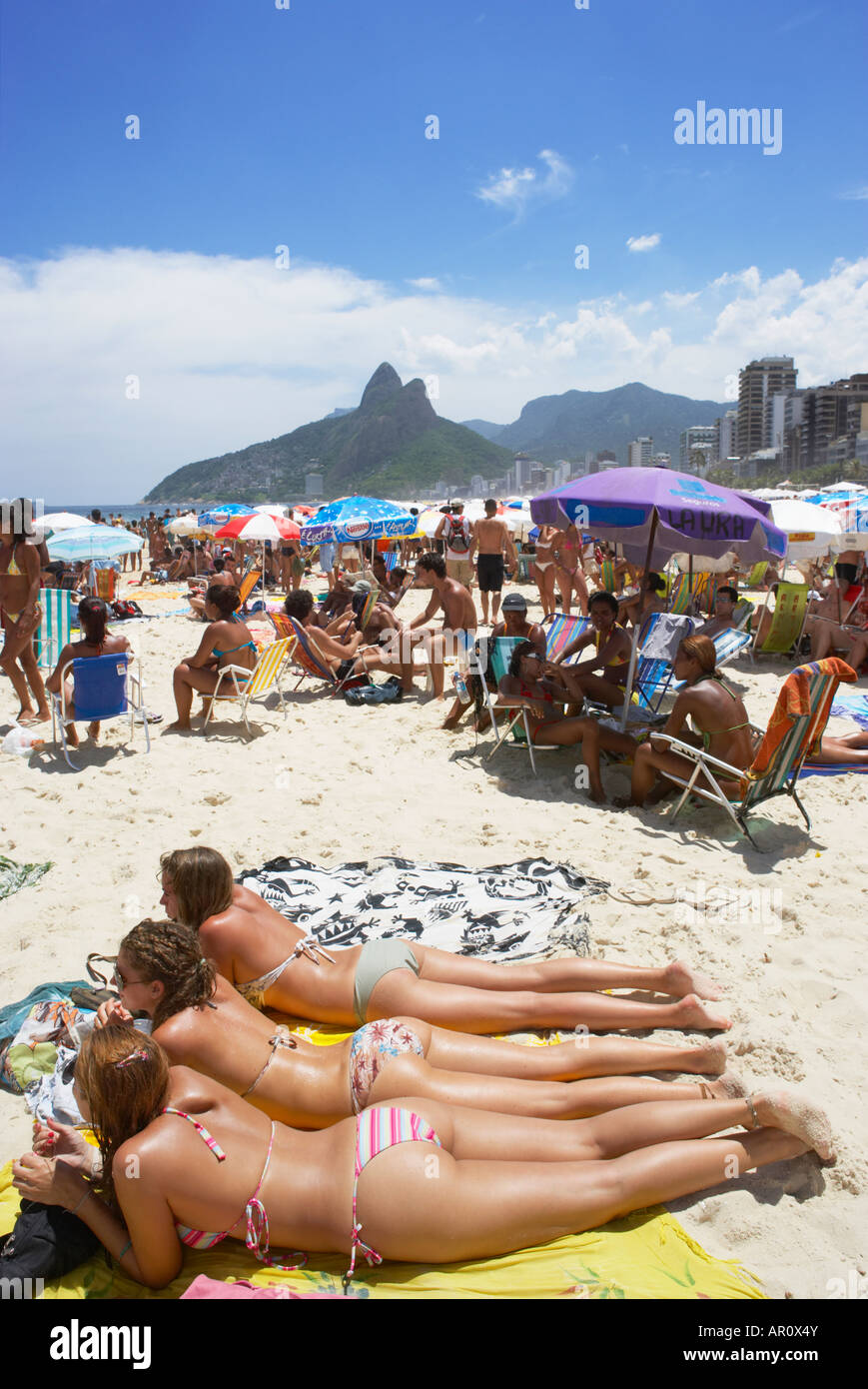 3 Girls Sunbathing On Ipanema Beach In Rio De Janeiro Brazil Stock Photo Alamy