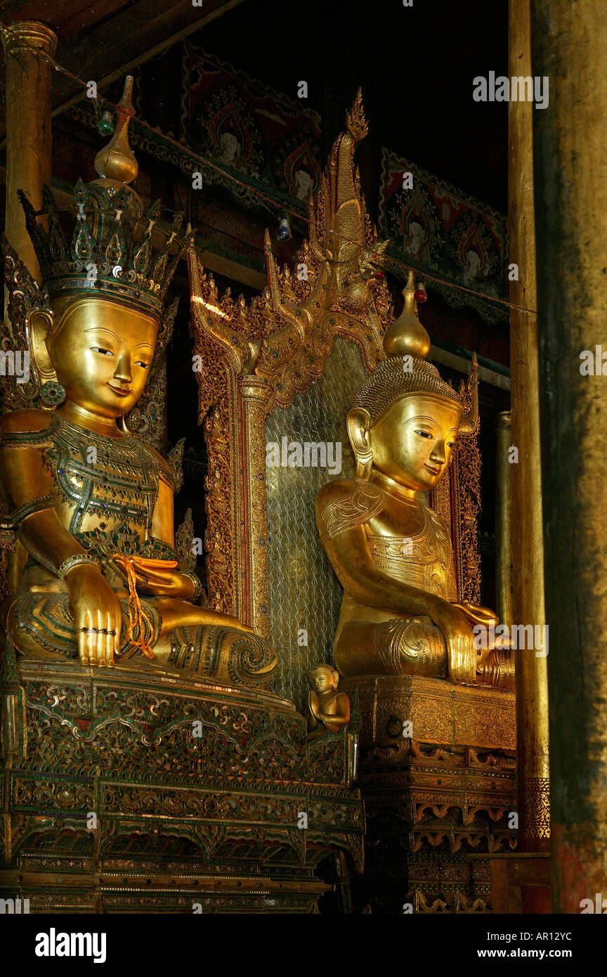 Buddhas, Nga Phe Kyaung, Inle Lake, Nga Phe Monastery, Inle-See, bekannt als Kloster der springenden Katzen, aeltestes Kloster i Stock Photo