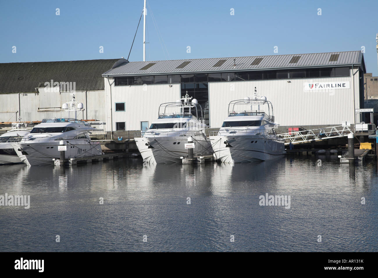 Fairline motor yacht boat builder, Ipswich, Suffolk, England. Ipswich is the company's test facility Stock Photo