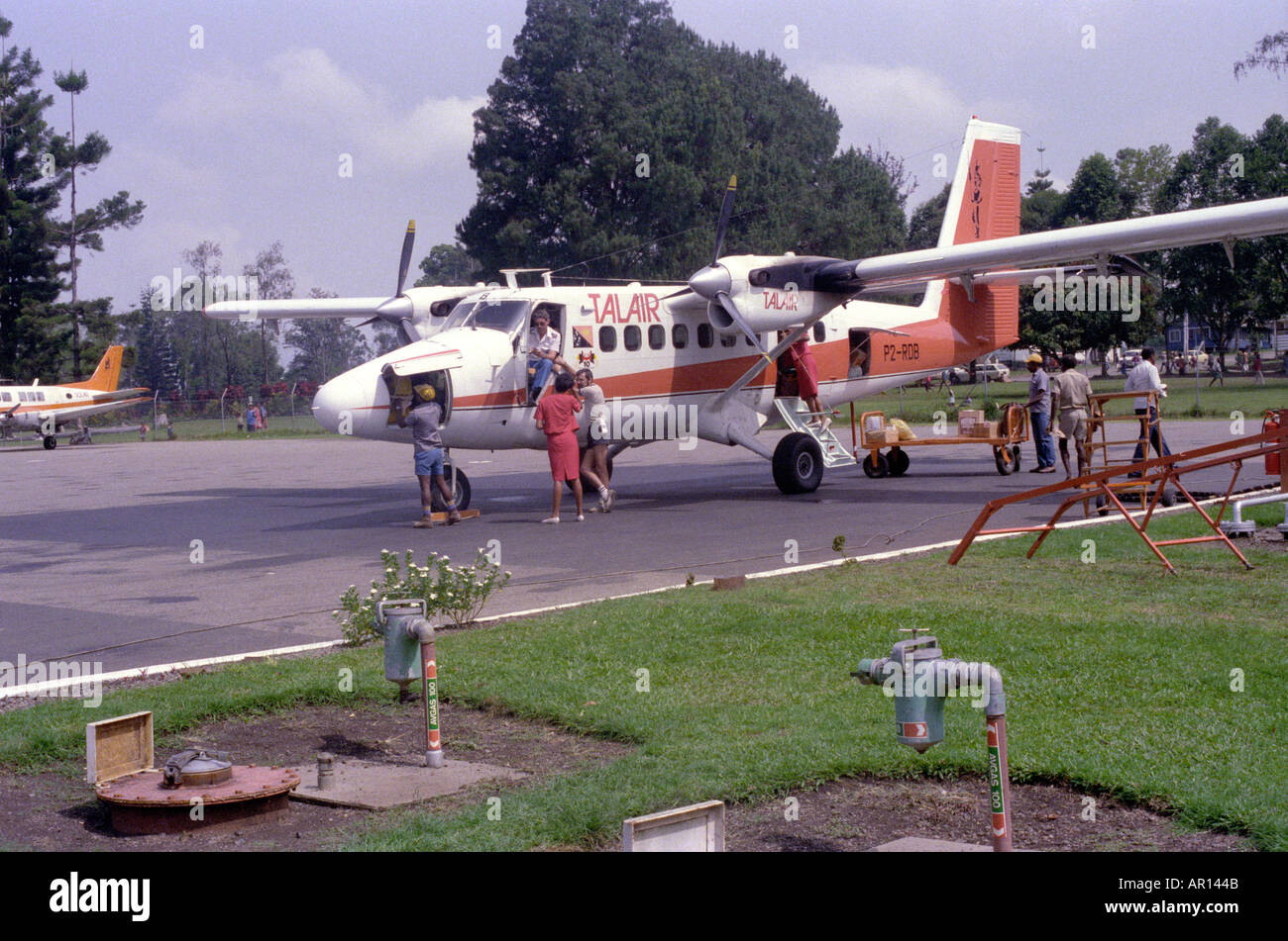Small domestic TalAir plane Goroka airport Papua New Guinea 1985 Stock ...