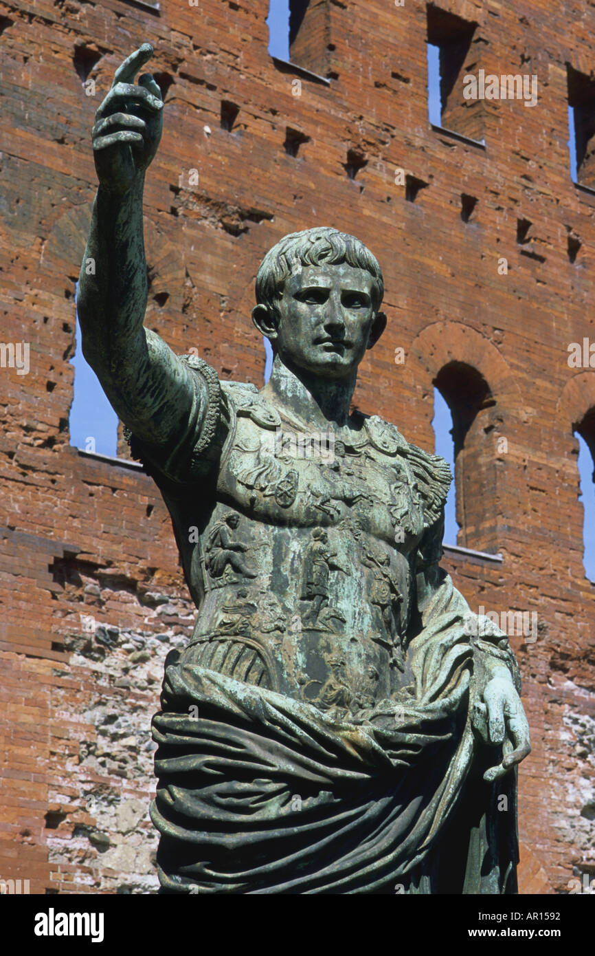 Italy Piedmont Piemonte Torino Piazza Cesare Augusto statue of Augustus Stock Photo