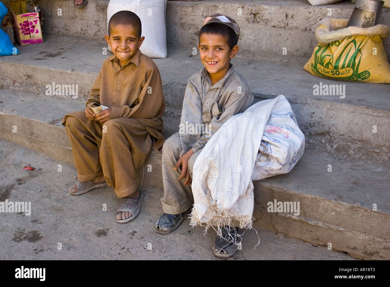 Little boys along the streets of Gilgit Gilgit Pakistan Stock Photo