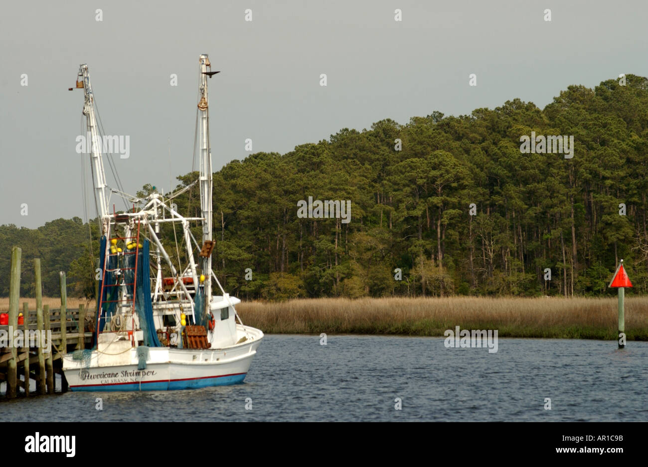 Commercial fishing boat on the Little River in South Carolina USA Stock Photo