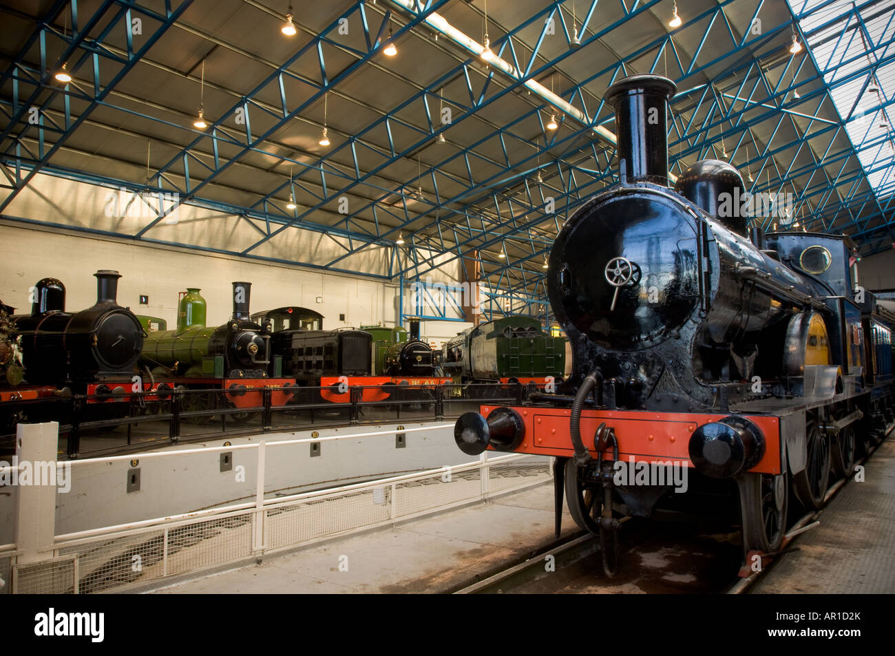 Front view of 2-4-0 No 790 'Hardwicke' steam locomotive on display at the National Railway Museum in York Stock Photo