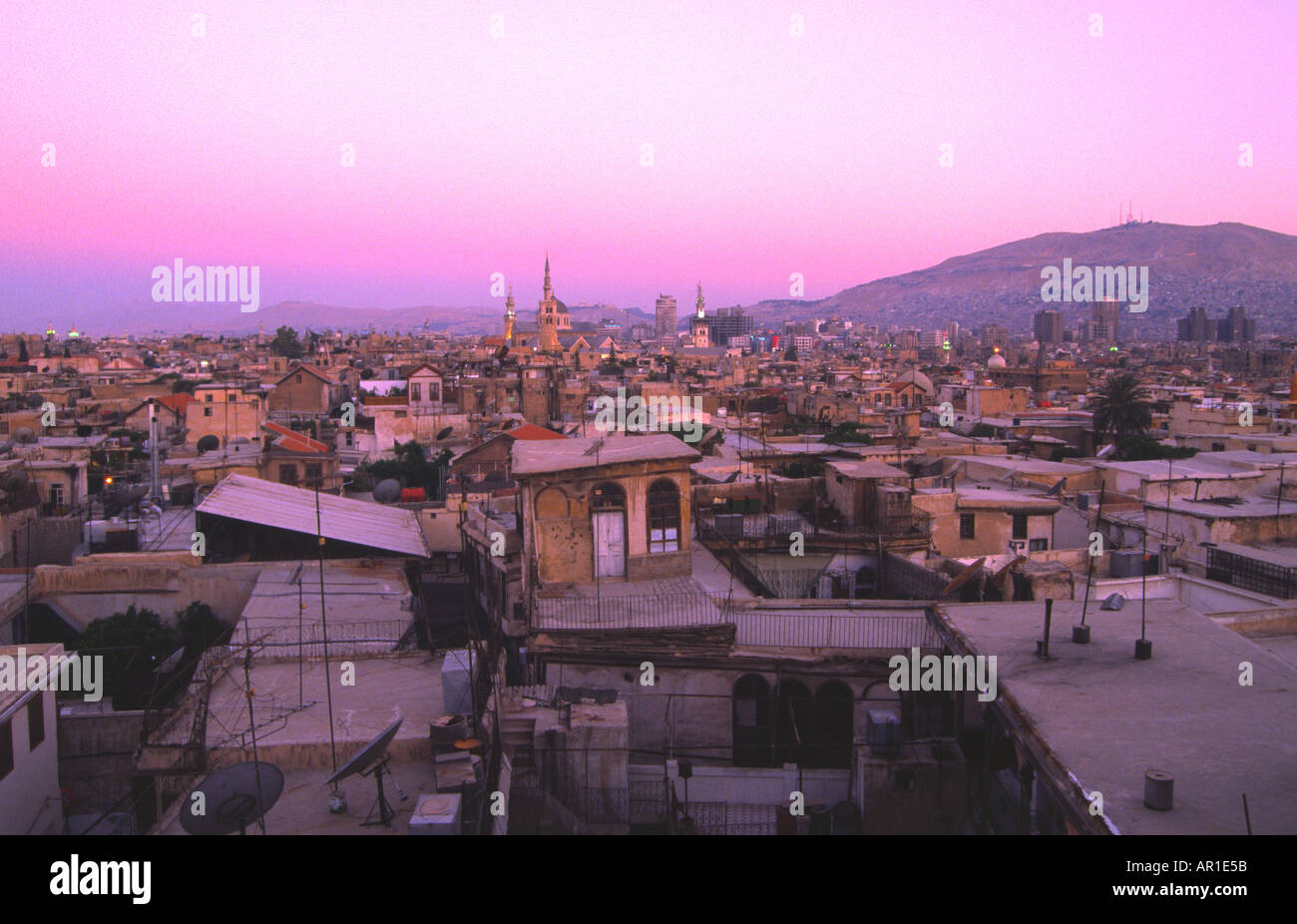 Sunrise over the old town of Damascus Stock Photo Alamy